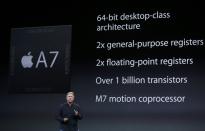 The A7 chip in iPad Air and iPad mini with Retina display offers 64-bit desktop-class architecture, advanced graphics and improved image signal processing from previous generations. With up to twice the CPU and graphics performance on iPad Air, and up to four times the CPU and eight times the graphics performance on iPad mini with Retina display, almost everything you do is faster and better than ever, from launching apps and editing photos to playing graphic-intensive games—all while delivering all-day battery life.