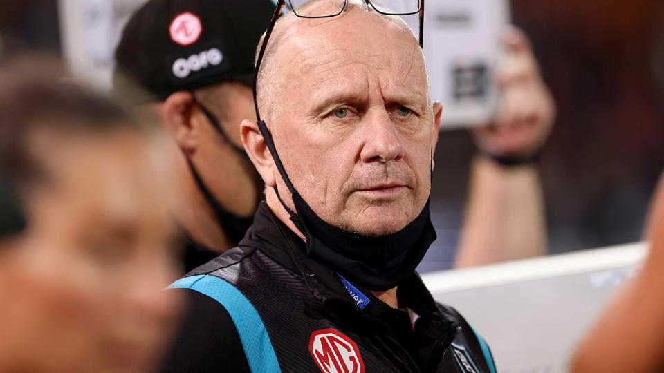 Port Adelaide coach Ken Hinkley is adamant that the Power can still make the top eight, despite starting 0-4. (Photo by James Elsby/AFL Photos via Getty Images)