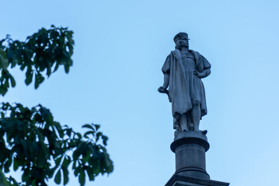 A view of the Christopher Columbus statue at Columbus Circle in New York City.  / Credit: SOPA Images