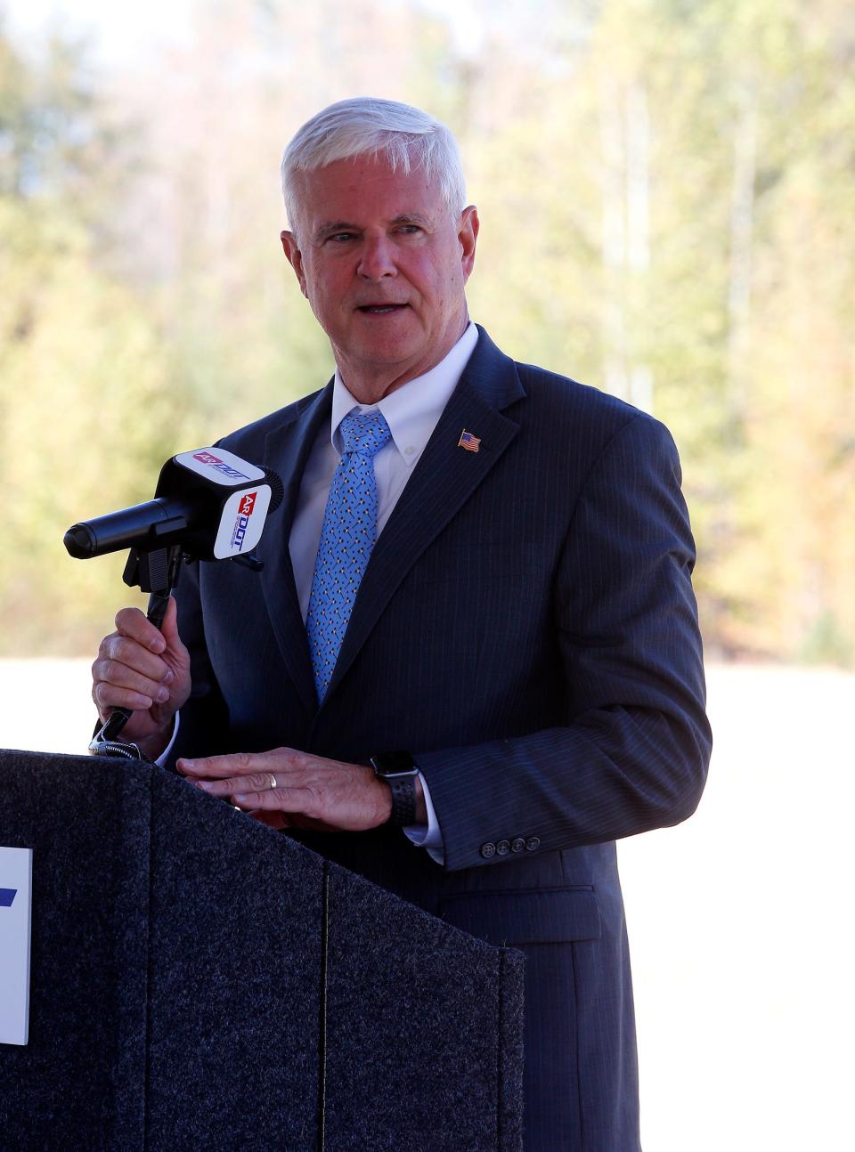 Rep. Steve Womack speaks during the groundbreaking on Oct. 13 of the I-49 expansion in Barling, Ark. The expansion is to connect part of the completed project in Sebastian County to the I-49 exchange near Alma in Crawford County including a new bridge across the Arkansas River.