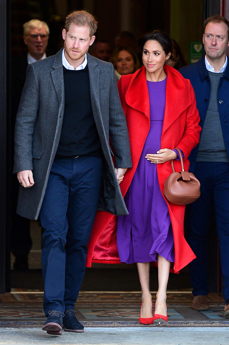 Pregnant Meghan, 37, stood out among the well-wishers who’d gathered to greet the couple. Photo: Getty Images