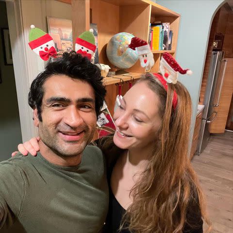 <p>Kumail Nanjiani Instagram</p> Kumail Nanjiani and Emily V. Gordon celebrating the holidays together in 2020.