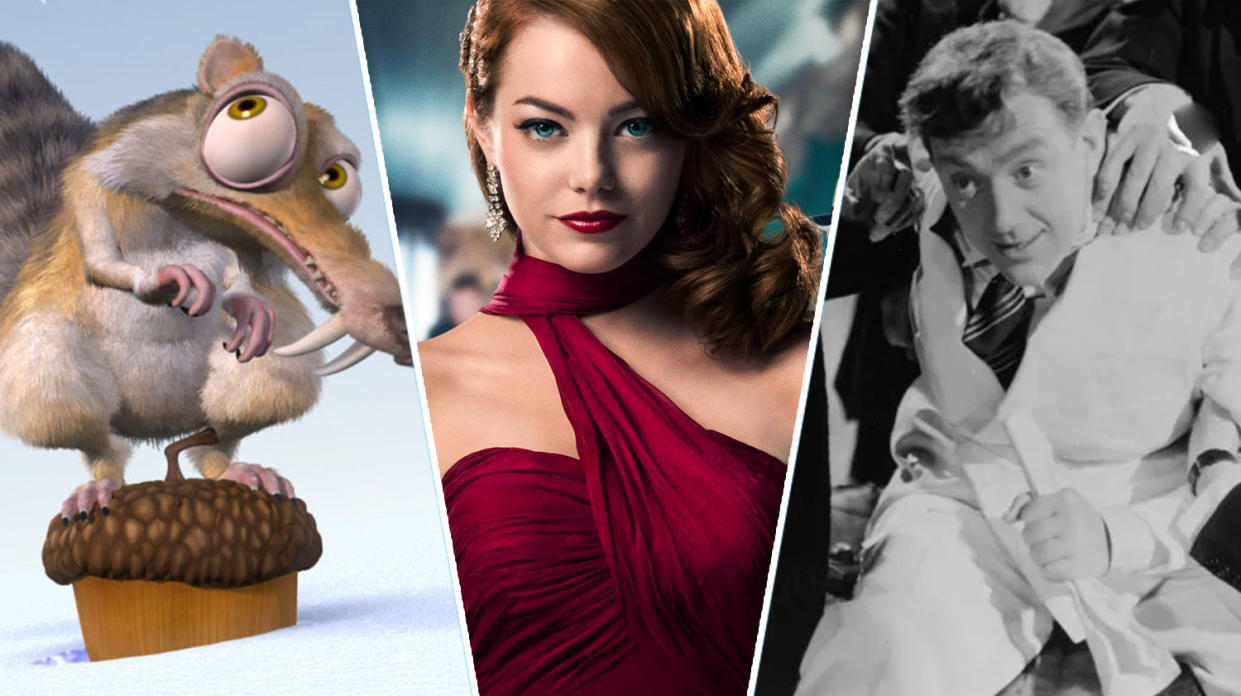 <em>Ice Age</em>, <em>Gangster Squad</em>, and <em>The Man In The White Suit</em> are all on telly today. (20th Century Fox/WB/Getty)