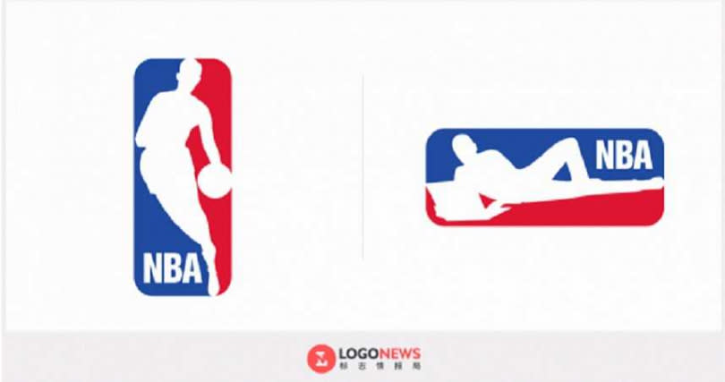 NBA LOGO原本站著打球，如今被設計師Jure Tovrljan改成躺下來玩電腦。（圖／翻自網路）