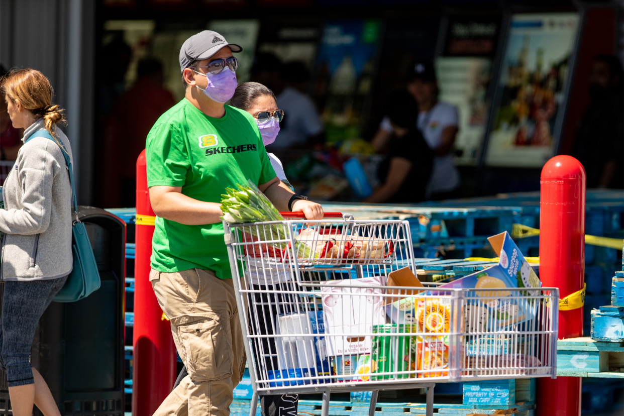 Costco customers wearing masks