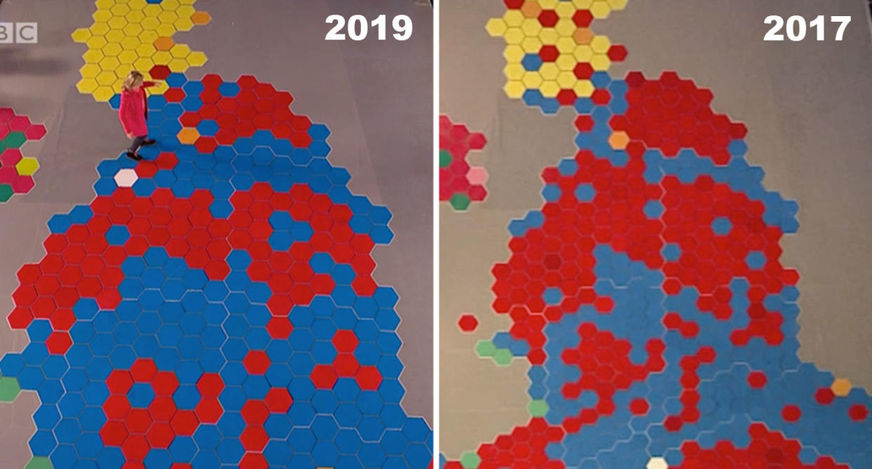 The large map showing the changes between elections. (BBC)