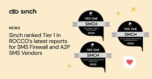 Sinch ranked Tier 1 in ROCCO's latest reports for SMS Firewall and A2P SMS Vendors