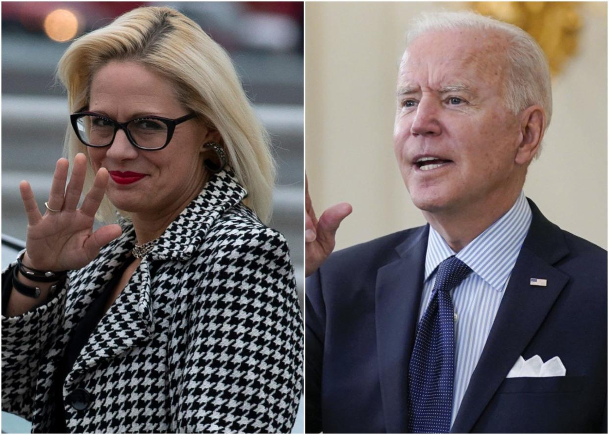 Sen. Kyrsten Sinema and President Joe Biden