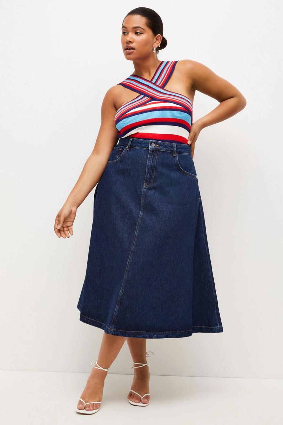 Karen Millen Plus Size Denim Midi Skirt