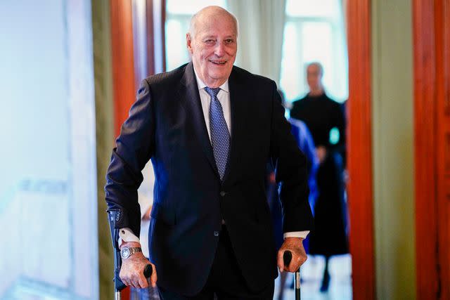 <p>CORNELIUS POPPE/NTB/AFP via Getty</p> King Harald V of Norway heads to lunch with government members on February 24, 2024 in Oslo.