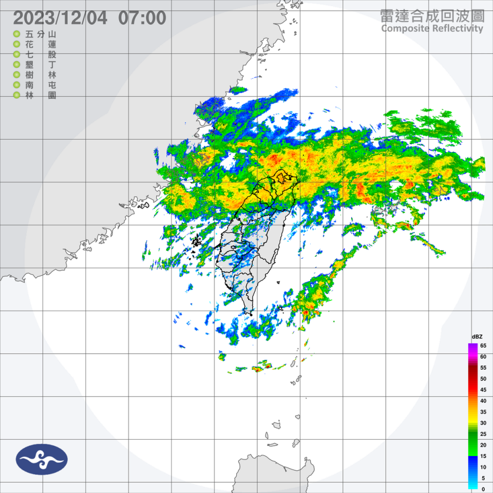 受到鋒面與華南雲雨區東移影響，今天基隆北海岸與宜蘭地區有局部大雨發生的機率，其他各地降雨機率也偏高。   圖：中央氣象署／提供