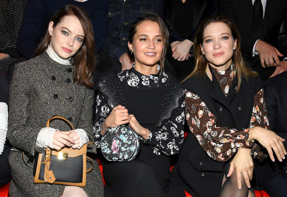 Emma Stone, Alicia Vikander and Lea Seydoux at the Louis Vuitton February 2019 show during Paris Fashion Week