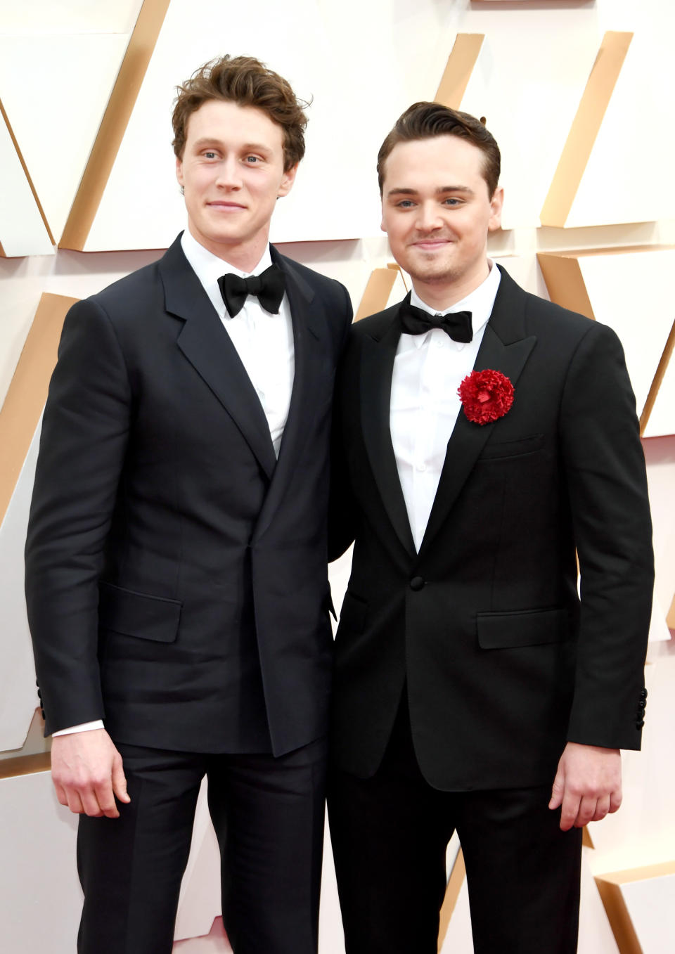 HOLLYWOOD, CALIFORNIA - FEBRUARY 09: (L-R) George MacKay and Dean-Charles Chapman attend the 92nd Annual Academy Awards at Hollywood and Highland on February 09, 2020 in Hollywood, California. (Photo by Kevin Mazur/Getty Images)