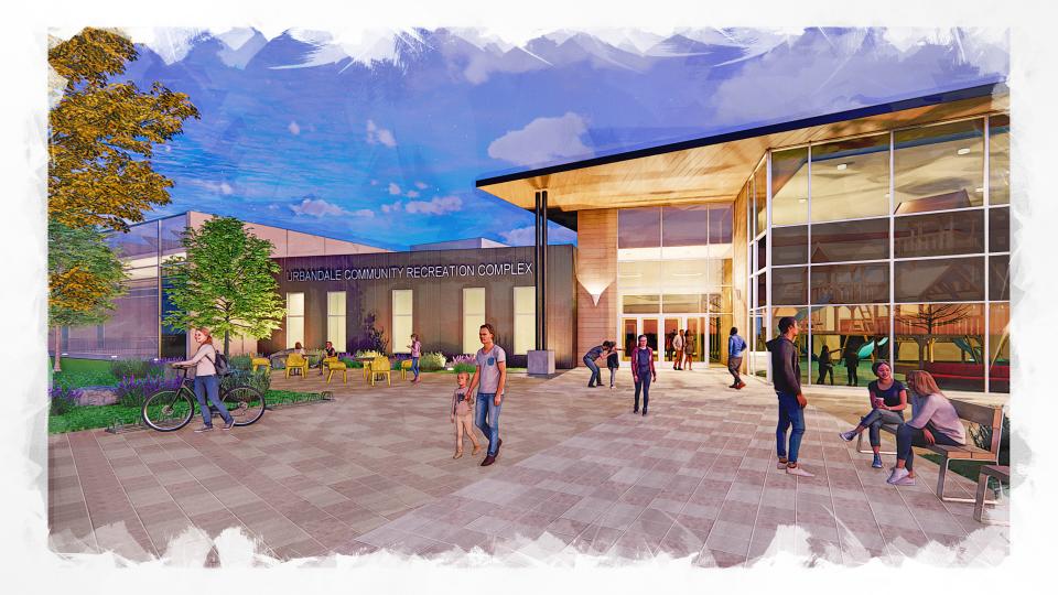 The Urbandale Community Recreation Complex would be open to the public at no charge and feature pickleball courts, an indoor walking track, basketball courts, rentable space, an outdoor regional playground and sprayground, and an indoor playground.