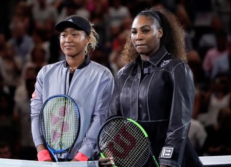 Sept 8, 2018; New York, NY, USA; Serena Williams of the USA (right) and Naomi Osaka of Japan stand together at the net before the women's final on day thirteen of the 2018 U.S. Open tennis tournament at USTA Billie Jean King National Tennis Center. Robert Deutsch-USA TODAY Sports