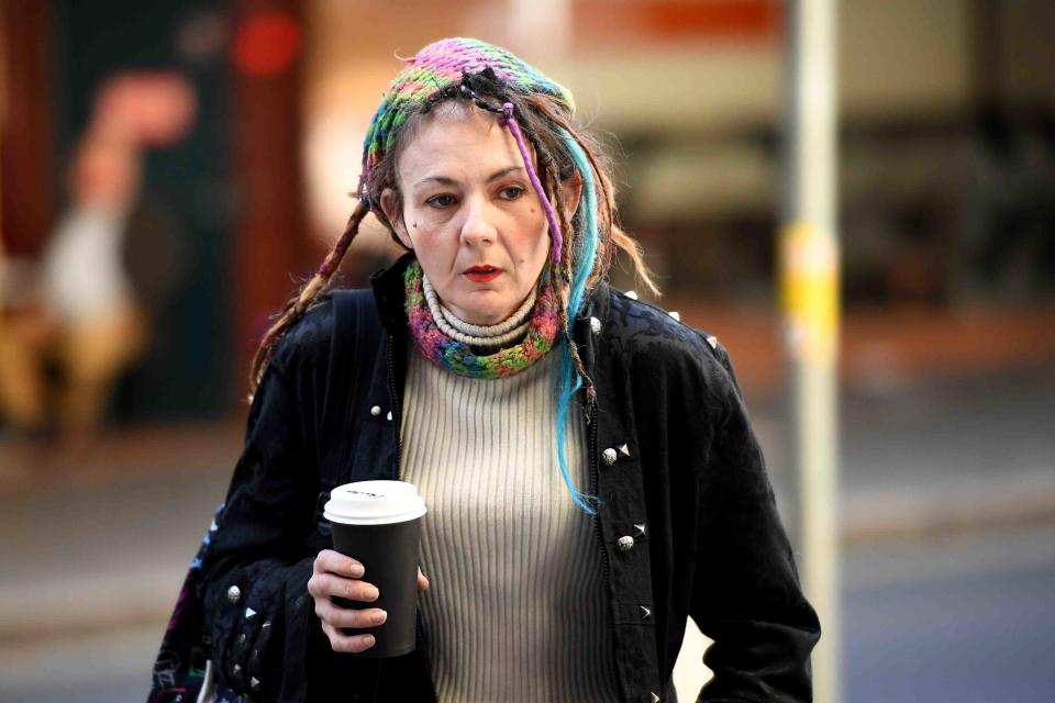 Sharon Hacker, victim of an axe attack, outside the courthouse. Source: AAP