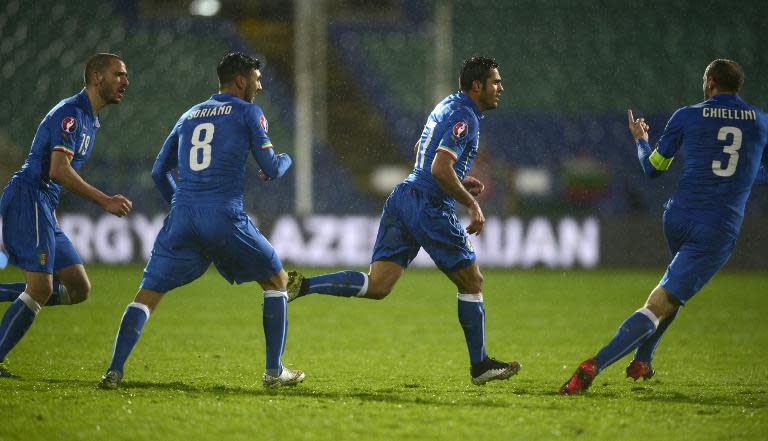 Italy's Eder celebrates after scoring during the Euro 2016 match against Bulgaria at Vasil Levski stadium in Sofia on March 28, 2015