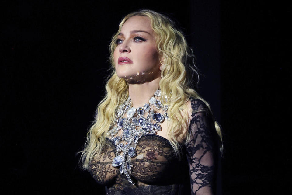 Madonna stands onstage during The Celebration Tour (Kevin Mazur / WireImage via Getty Images)