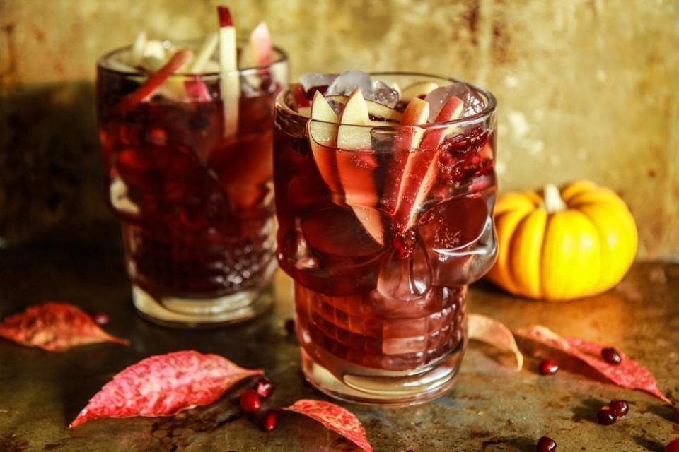 <p>Who says Moscow Mules are just for summer? With apple cider and tart pomegranate juice, this cocktail is perfect for any fall festivities. </p><p>Get the<strong> <a href="https://www.thepioneerwoman.com/food-cooking/recipes/a90060/spiced-apple-cider-pomegranate-moscow-mules/" rel="nofollow noopener" target="_blank" data-ylk="slk:Spiced Apple Cider Pomegranate Moscow Mule recipe;elm:context_link;itc:0;sec:content-canvas" class="link ">Spiced Apple Cider Pomegranate Moscow Mule recipe</a></strong> from The Pioneer Woman. </p>