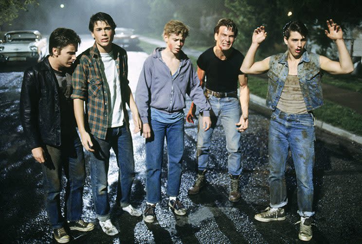 “The Outsiders” (from left to right): Emilio Estevez, Rob Lowe, C. Thomas Howell, Patrick Swayze, and Tom Cruise (Photo: Warner Brothers/courtesy Everett Collection)