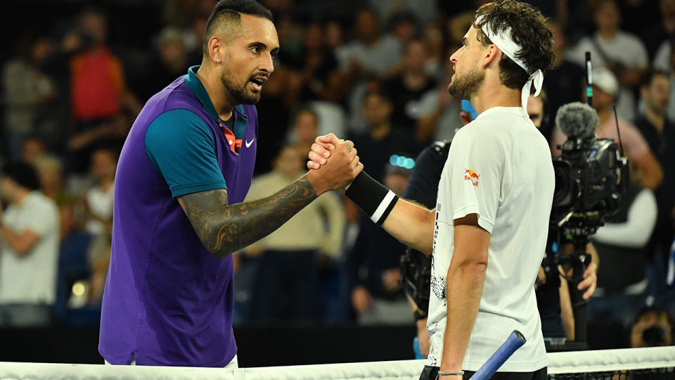 Nick Kyrgios and Dominic Thiem, pictured here after their match at the Australian Open.