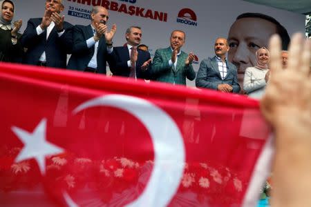Turkish President Tayyip Erdogan reacts during an election rally in Istanbul, Turkey, June 23, 2018. REUTERS/Alkis Konstantinidis