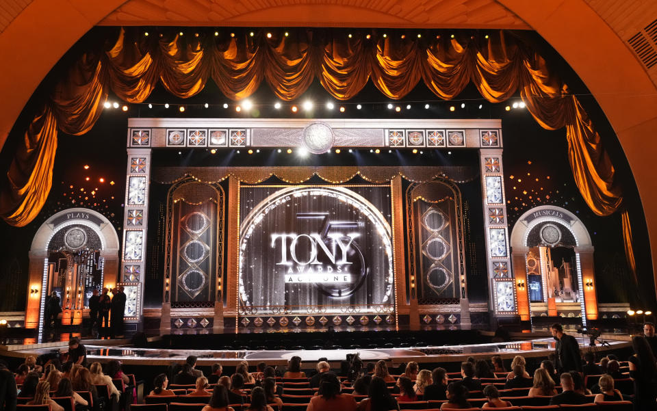 A view of the stage appears before the start of the 75th annual Tony Awards on Sunday, June 12, 2022, at Radio City Music Hall in New York. (Photo by Charles Sykes/Invision/AP)