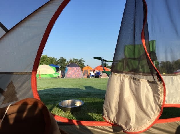 "With the total solar eclipse a day away, neighbors began to arrive and set up their tents," the author writes. <span class="copyright">Courtesy of Rebecca Gummere</span>