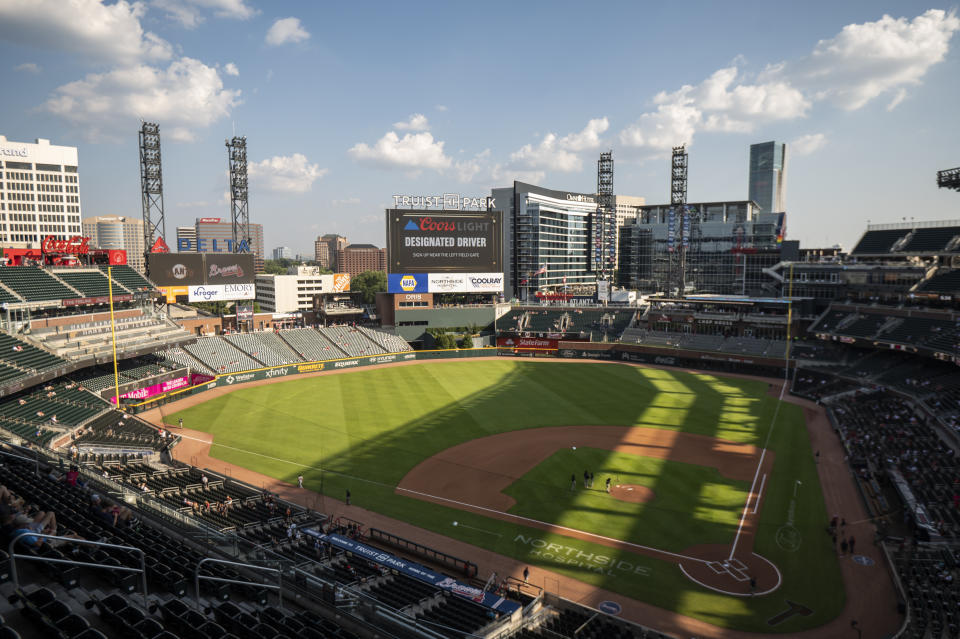 Truist Park is seen before a baseball game between the Atlanta Braves and the San Francisco Giants, Wednesday, June 22 , 2022, in Atlanta. (AP Photo/Hakim Wright Sr.)