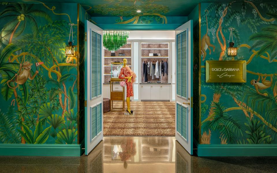 Luxury fashion brand Dolce & Gabbana's pop-up in The Colony Hotel is adjacent to The Living Room and includes women's clothing and accessories.