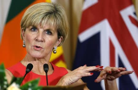 FILE PHOTO: Australian Minister for Foreign Affairs Julie Bishop in Colombo, Sri Lanka July 19, 2017. REUTERS/Dinuka Liyanawatte