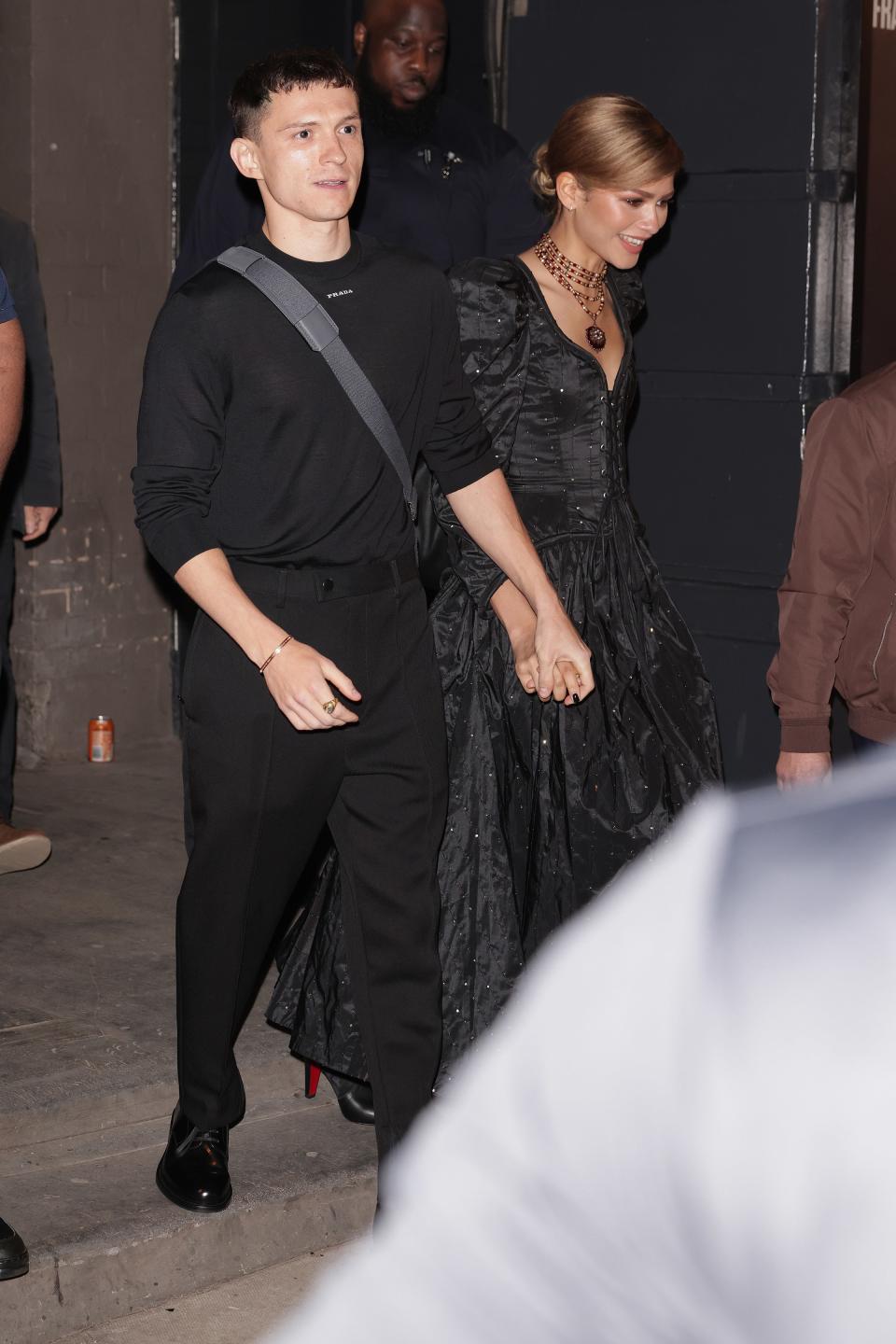 Tom Holland and Zendaya are seen leaving the Duke of York's Theatre after a Romeo and Juliet press night on May 23, 2024, in London.