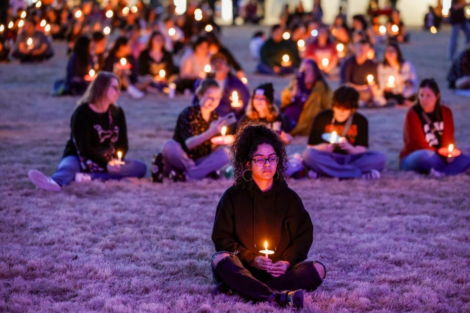 Desha Love participates in a community candlelight vigil on Feb. 25, 2024, in Owasso, Oklahoma, for Nex Benedict.