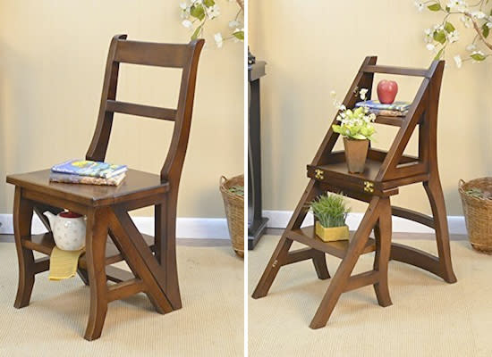 <body><p>This double-duty wonder functions as both a chair and a step <a rel="nofollow noopener" href=" http://www.bobvila.com/slideshow/9-new-things-to-do-with-old-ladders-48566/ladder-table#.VY1mqflViko?bv=yahoo" target="_blank" data-ylk="slk:ladder;elm:context_link;itc:0;sec:content-canvas" class="link ">ladder</a>. When it's not being used as extra seating, just undo the hinge, and voila, you've got a sturdy step ladder to help get you to all those hard to reach areas. If you have no need for a step ladder, simply utilize the extra space as storage. <em>Available at <a rel="nofollow noopener" href=" http://www.amazon.com/gp/product/B00XJUBURU/ref=as_li_tl?ie=UTF8&camp=1789&creative=9325&creativeASIN=B00XJUBURU&linkCode=as2&tag=bovi01-20&linkId=J3RZEHRSPKEGXCLU" target="_blank" data-ylk="slk:Amazon;elm:context_link;itc:0;sec:content-canvas" class="link ">Amazon</a>; $120.59.</em> </p></body>