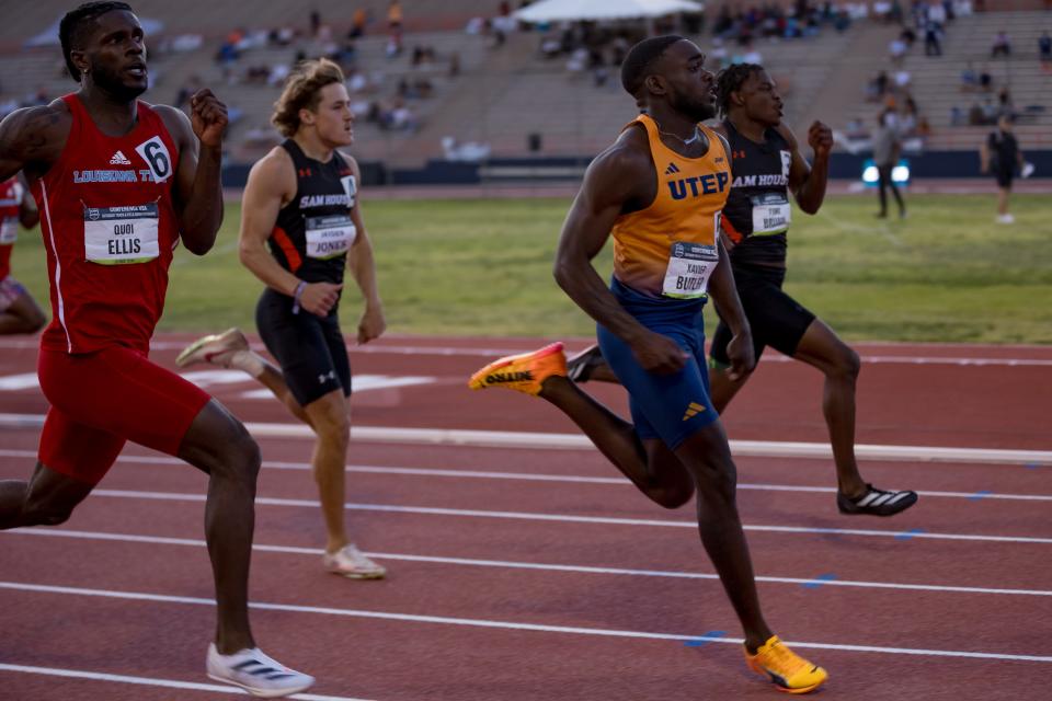 UTEP's Xavier Butler competes in the men's 200 meter run during day 3 of Conference USA track and field championships at the Kidd Field at UTEP on Sunday, May 12, 2024.