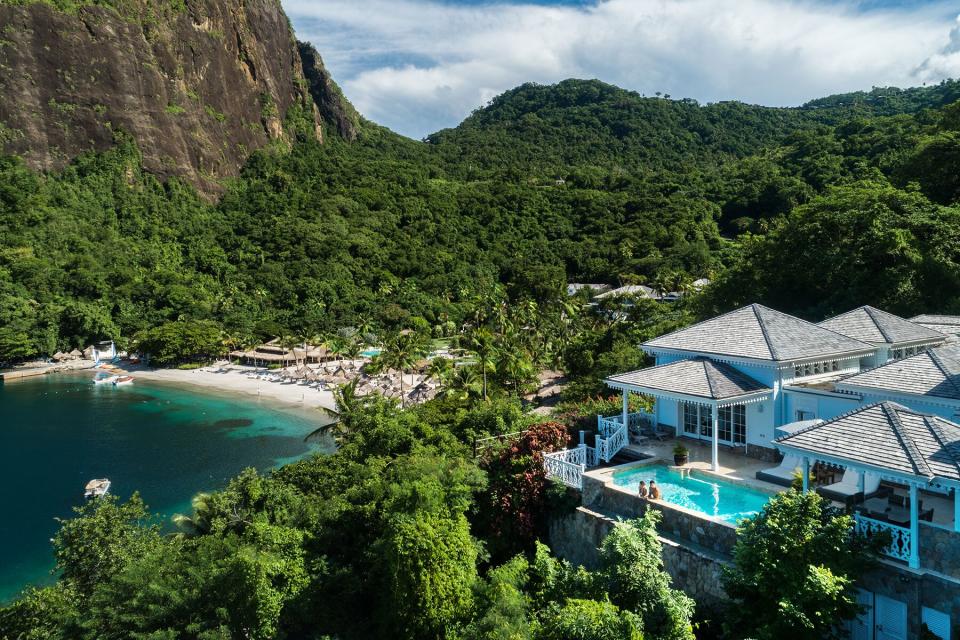 Aerial view of Sugar Beach, a Viceroy Resort