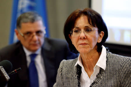 U.N. Under-Secretary General and ESCWA Executive Secretary Rima Khalaf attends a news conference in Beirut, Lebanon March 15, 2017. Picture taken March 15, 2017. REUTERS/Mohamed Azakir