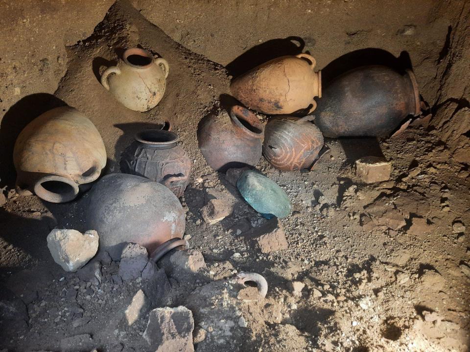 A trove of ceramics and amphorae, traditional vases associated with ancient Greece and Rome, were found inside the centuries-old tomb. Some were filled with wine believed to be from the Greek island of Chios. / Credit: Municipality of Montalto di Castro / Facebook