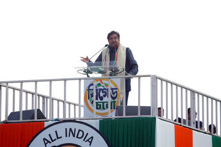 Shatrughan Sinha, Bollywood actor-turned-politician and leader of India's ruling Bharatiya Janata Party (BJP), addresses the gathering during "United India" rally attended by the leaders of India's main opposition parties ahead of the general election, in Kolkata, India, January 19, 2019. REUTERS/Rupak De Chowdhuri