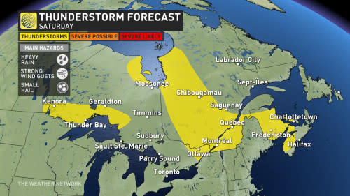 east thunder risk saturday