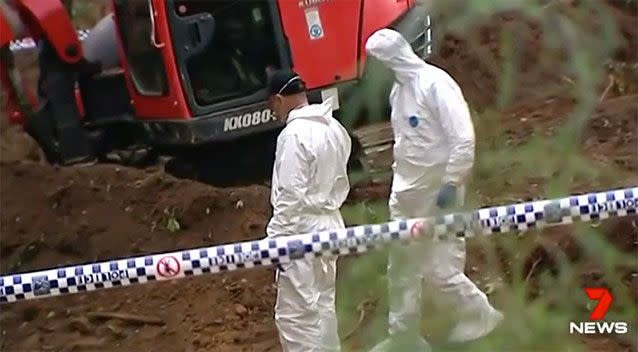 Officers searching the area where Matthew Leveson's body was eventually found. Photo: 7 News