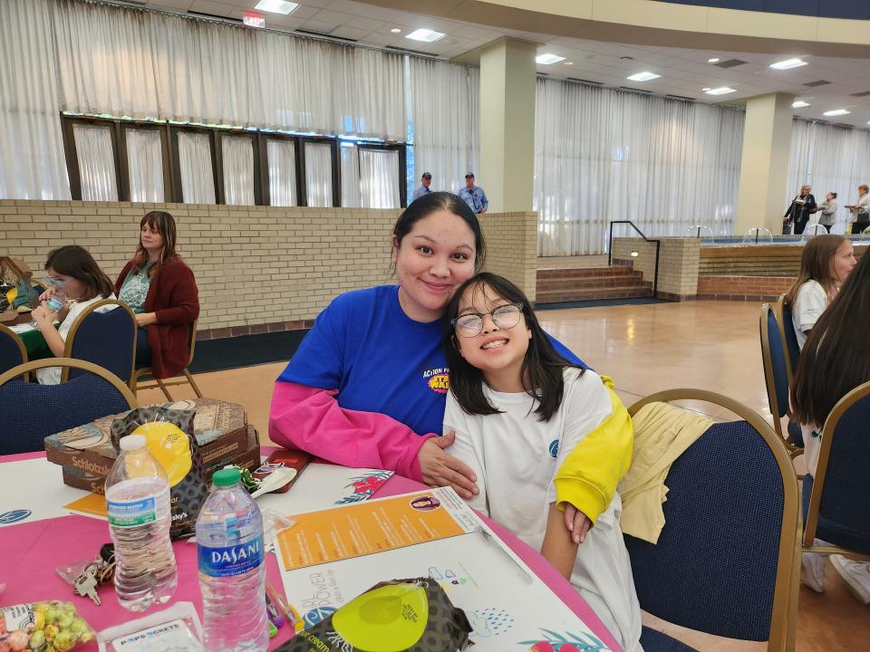 From left, Athena Lindow and her daughter enjoyed dinner and attended The Laura W. Bush Institute for Women’s Health's Girl Power: Girls in Real Life seminar, Thursday evening in the Amarillo Civic Center Grand Plaza.