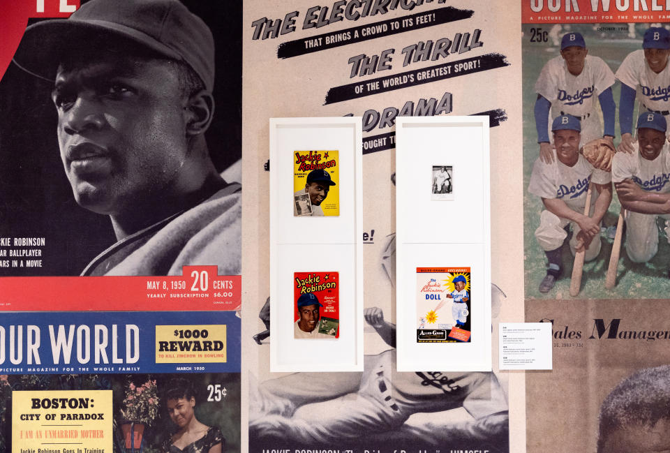CORRECTS MONTH TO JULY, NOT JUNE - An exhibit is shown at the Jackie Robinson Museum, Tuesday, July 26, 2022, in New York. (AP Photo/Julia Nikhinson)