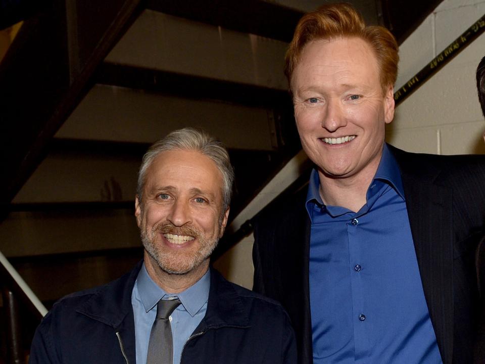 Jon Stewart, Conan O'Brien and John Mulaney attend the 11th Annual Stand Up for Heroes Event presented by The New York Comedy Festival and The Bob Woodruff Foundation at The Theater at Madison Square Garden on November 7, 2017