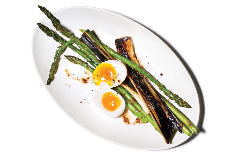 Blackened Leeks With Asparagus and Boiled Eggs