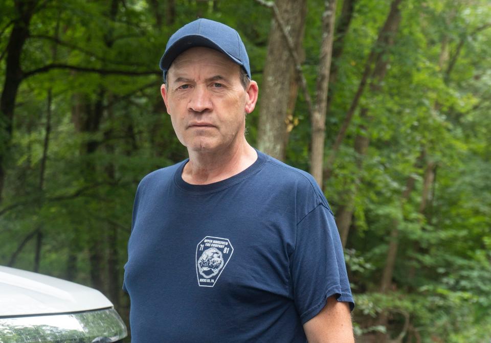 Upper Makefield Fire Chief Tim Brewer shows where the fatal flooding took place July 15, 2023 along Washington Crossing Road on Monday, Aug. 14, 2023. Brewer lead the rescue, search and recovery efforts.