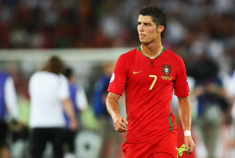 Cristiano Ronaldo walks off the pitch following Portugal's quarter-final exit at Euro 2008