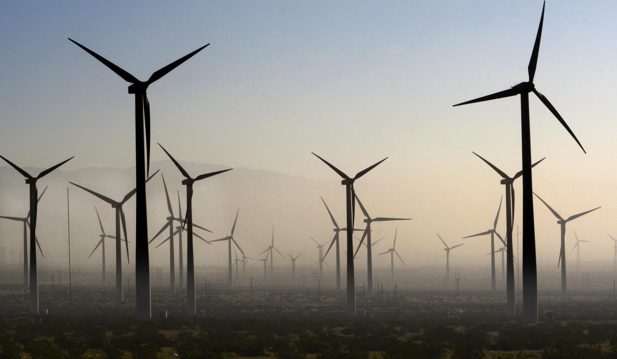  Wind turbines generate electricity at the San Gorgonio Pass Wind Farm near Palm Springs, California. 