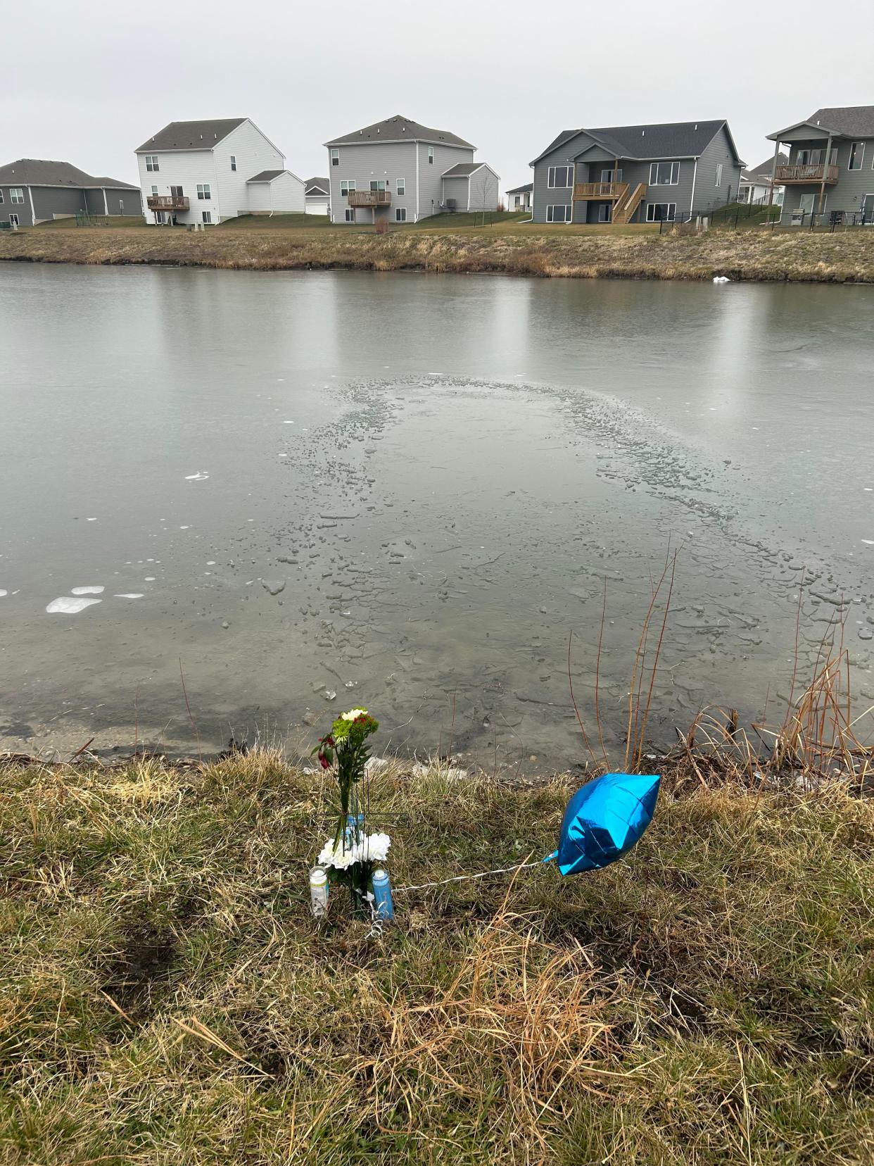 The icy pond, where Aiden James-Harrison Smith fell through.