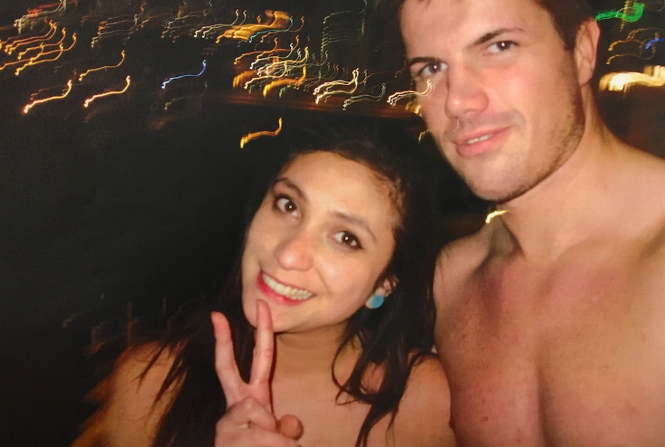 Tostee and Ms Wright were pictured smiling and posing happily for selfies only hours before the fatal fall. Photo: Supplied.